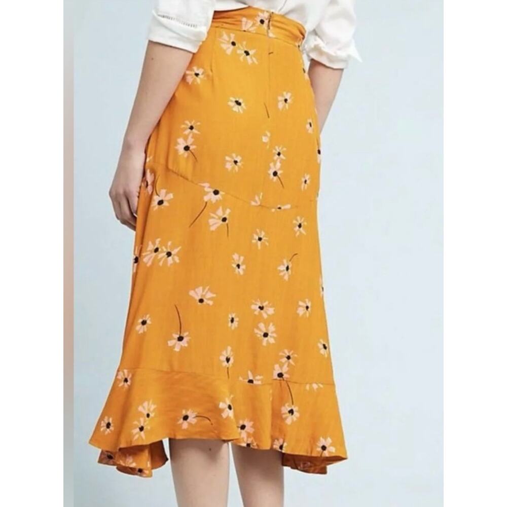 Anthropologie Faithfull belted botany High-Low Skirt in Floral Mustard Orange - Picture 2 of 10